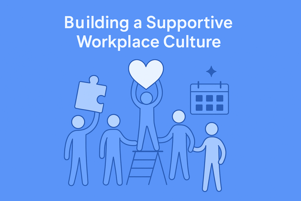 Stick-figure illustration representing building a supportive workplace culture as part of the recruitment process in Nepal.