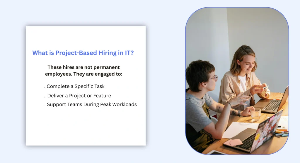 IT project-based hiring concept with a temporary team collaborating on software development